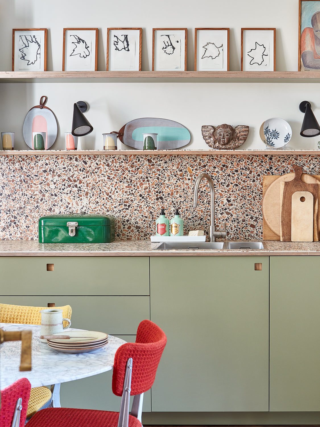 Wood terrazzo surfaces bringing warmth and texture to an interior
