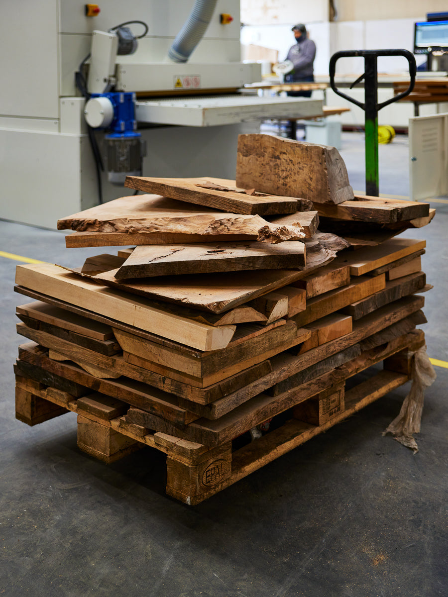 Close detail of recovered timber chips prepared for WHOGGER surfaces