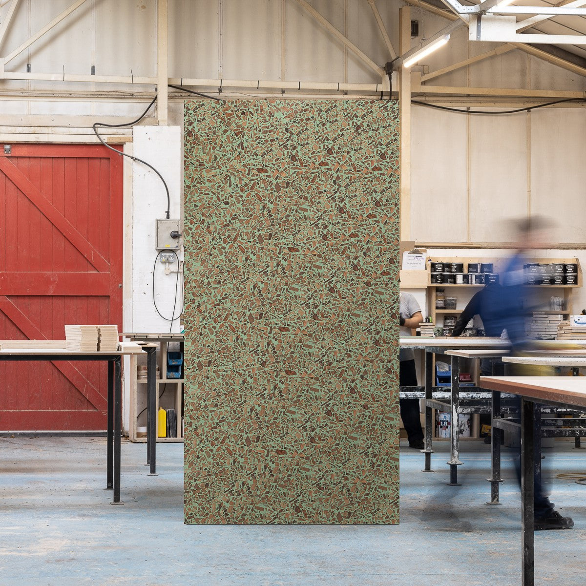 Sage London Plane wood terrazzo surface